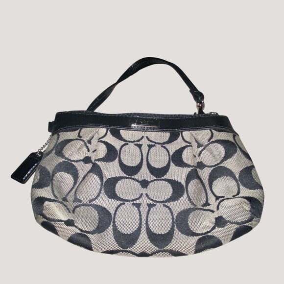 Coach Signature Black Gray Wristlet Wallet Compact Light Blue Interior - Picture 4 of 7